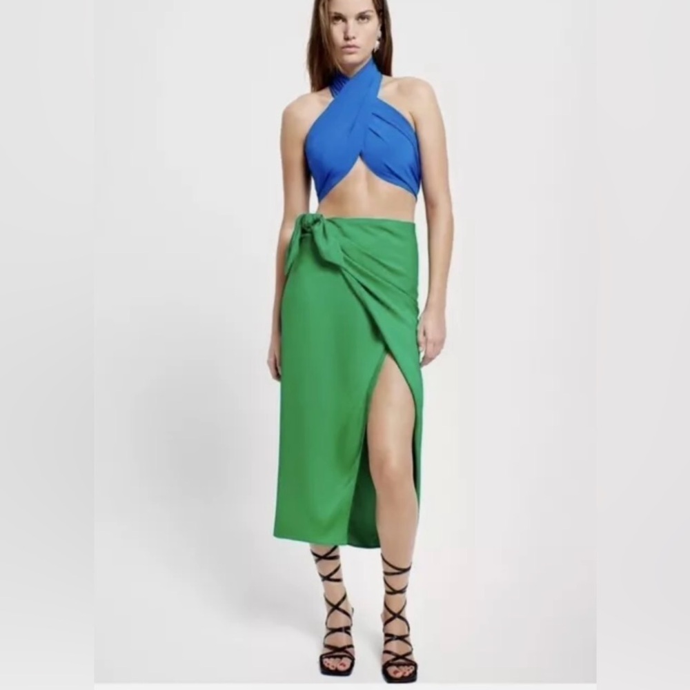 Zara Green sarong knot midi skirt